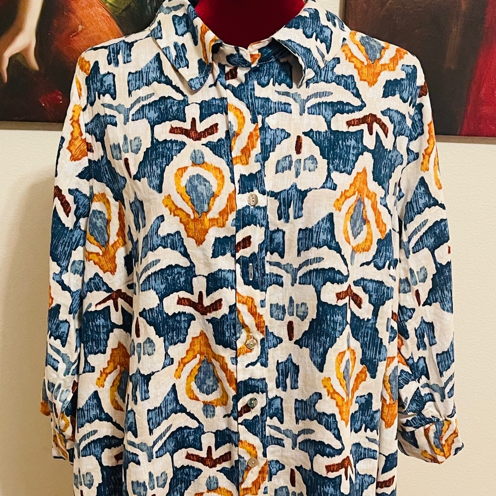 Cristian Siriano Plus Size Ikat Pattern Button Shirt
